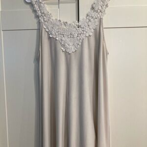 WinWin Cream Mini Dress with White Floral Lace front and back full panel